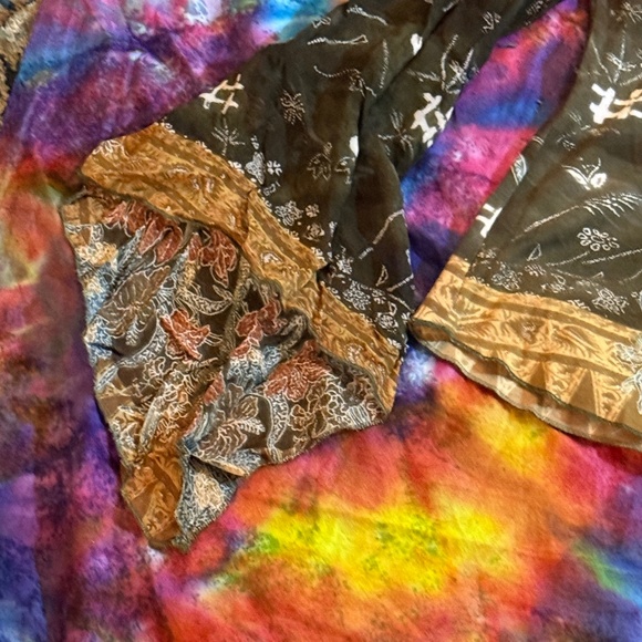 90s Y2K Rene Derhy Top Olive Green Floral Sequin Sheer Velvet Trim Hippie Boho - Picture 3 of 12